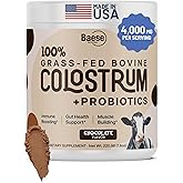 Baese Nutrition Organic Chocolate 4000mg Grass Fed Bovine Colostrum Powder + Probiotics Colostrum Supplement for Kids & Adults with Immunoglobulins (220.98 Grams)