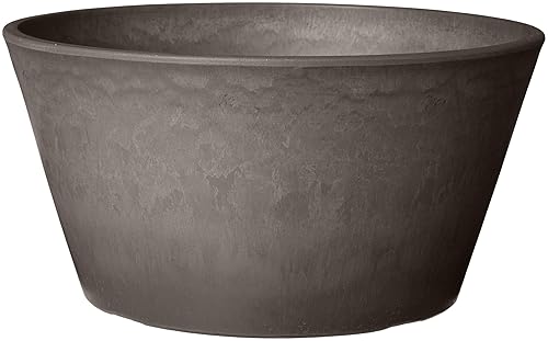 PSW Pot Collection TD25DC Plastic/Stone/Wood Composite Shallow Bulb Pan - No Drainage Hole (Drillable), Planter for Succulents, Bonsai, Fairy Gardens, Herbs, 10-inch, Dark Charcoal