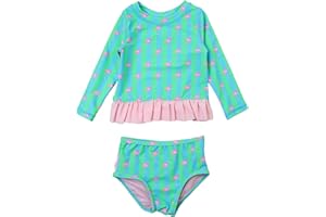RuffleButts Baby/Toddler Girls Long Sleeve Rash Guard UPF50+ Sun Protected Bikini Swimsuit