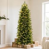 Arborvigro 7.5FT Slim Prelit Christmas Tree, 2006 PE&amp;PVC Realistic Tips | 400 Warm White LED Lights, Hinged Design, Metal Stand, Pre-lit Pencil Xmas Tree for Home, Apartment, Party Decoration