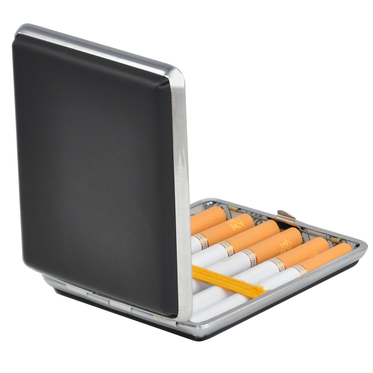 Gearmax® Cigarette Case, Small Cigarette Holder Case Metal Frame Holds 18Pcs Cigarettes, Metal Stainless Steel Leather Cigarette Case Holder