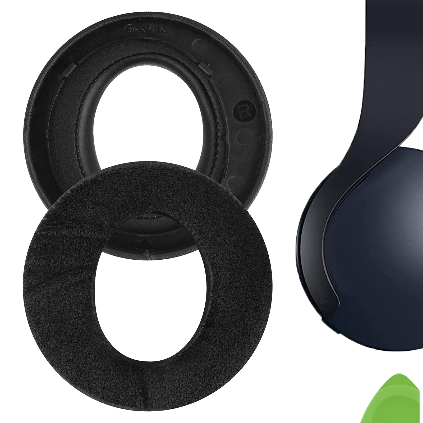 Geekria Comfort Hybrid Velour Replacement Ear Pads for Sony PlayStation 5, PULSE 3D PS5 Wireless Headphones, Ear Cushions, Repair Parts (Black)