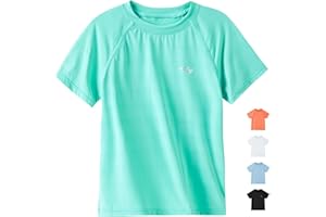 Angel season Boys Rash Guard Swim Shirt Short Sleeve UPF 50+ for Toddler Kids Teens Swimwear Rashguard Quick Dry, Size 3-14