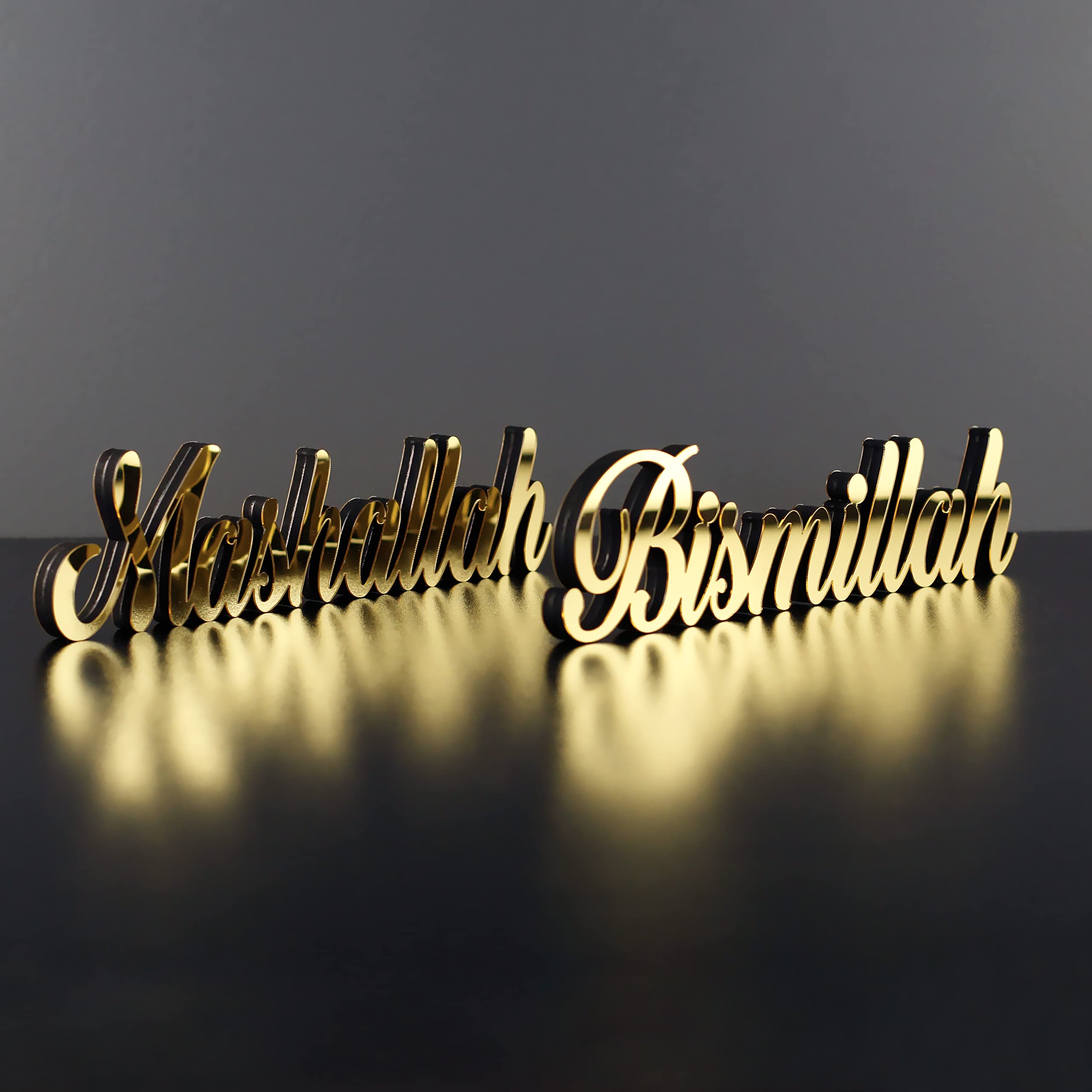 iWA Concept Bismillah Mashallah Gold Home Decor | Islamic Table or Shelves Decor | Ramadan & Eid Decorations