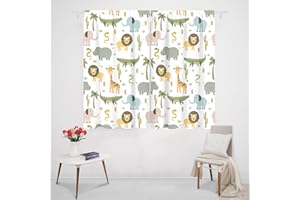 MESHELLY Baby Boys Safari Animals Curtains 42 W X 45H Inch Rod Pocket Kids Bedroom Decor Cartoon Lion for Nursery Child Woodland Jungle Wildlife Printed Living Room Window Drapes Fabric