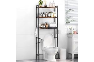 Kalrin Over-The-Toilet Storage Rack, 3-Tier Bathroom Organizer Shelf Over Toilet with Shelf and Basket, Freestanding Space Saver Bathroom Shelves Above Toilet for Room (Rustic Brown)