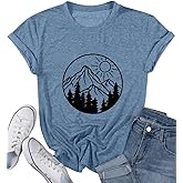 Adventure Awaits Shirts for Women Cute Sunrise Eagle Graphic Hiking T Shirts Outdoor Casual Short Sleeve Wildflower Tops