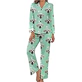 MAIWELL Personalized Pajamas For Women Set Funny Custom Pet Dog Face Pajamas Photo Pjs Gift Long Sleeve Button Down Sleepwear