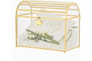 NCYP Small Wedding Card Box with Slot and Lock for Birthday Party Reception, 26 x 14 x 21.5 CM Gold Glass Terrarium, Tabletop