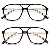 AMOMOMA Retro Blue Light Aviator Reading Glasses for Women Men,Vintage Square Computer Reader Frame 2.0 1.5 AM6112