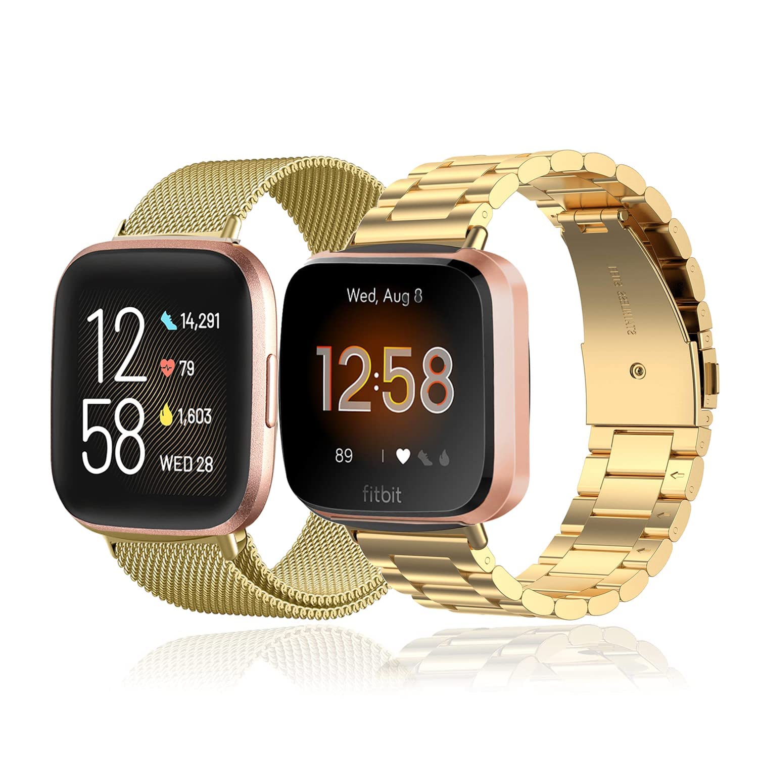 baklon Pack2 Metal Strap Compatible with Fitbit Sense Strap/ Versa3/ Versa4 Strap, Metal Stainless Steel Replacement Straps for Fitbit Sense/ Versa3/ Versa4, Gold…