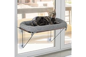 LSAIFATER Cat Window Perch with Supported Under Metal, Cat Hammock with Spacious and Comfortable Pet Bed for Kittens & Large Cats, Cat Gifts for Your Beloved Cat - Grey