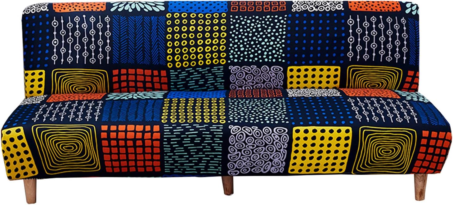 WOMACO Printed Futon Cover Stretch Sofa Bed Slipcovers Full Twin Queen Size Armless Couch Loveseat Protector Covers with Elastic Bottom for Living Room Bedroom Furniture (BLG, 70.8