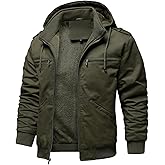 HOOD CREW Men’s Winter Jackets With Multi Pockets Cotton Thick Warm Fleece Lined Coat Hooded Work Cargo Jackets for Men