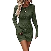 GORGLITTER Women's Cable Knit Sweater Dress Long Sleeve Knit Fall Winter Dresses Crewneck Mini Pencil Dresses