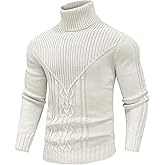 SAVKOOV Men's Turtleneck Sweater Cable Knitted Pullover Sweater