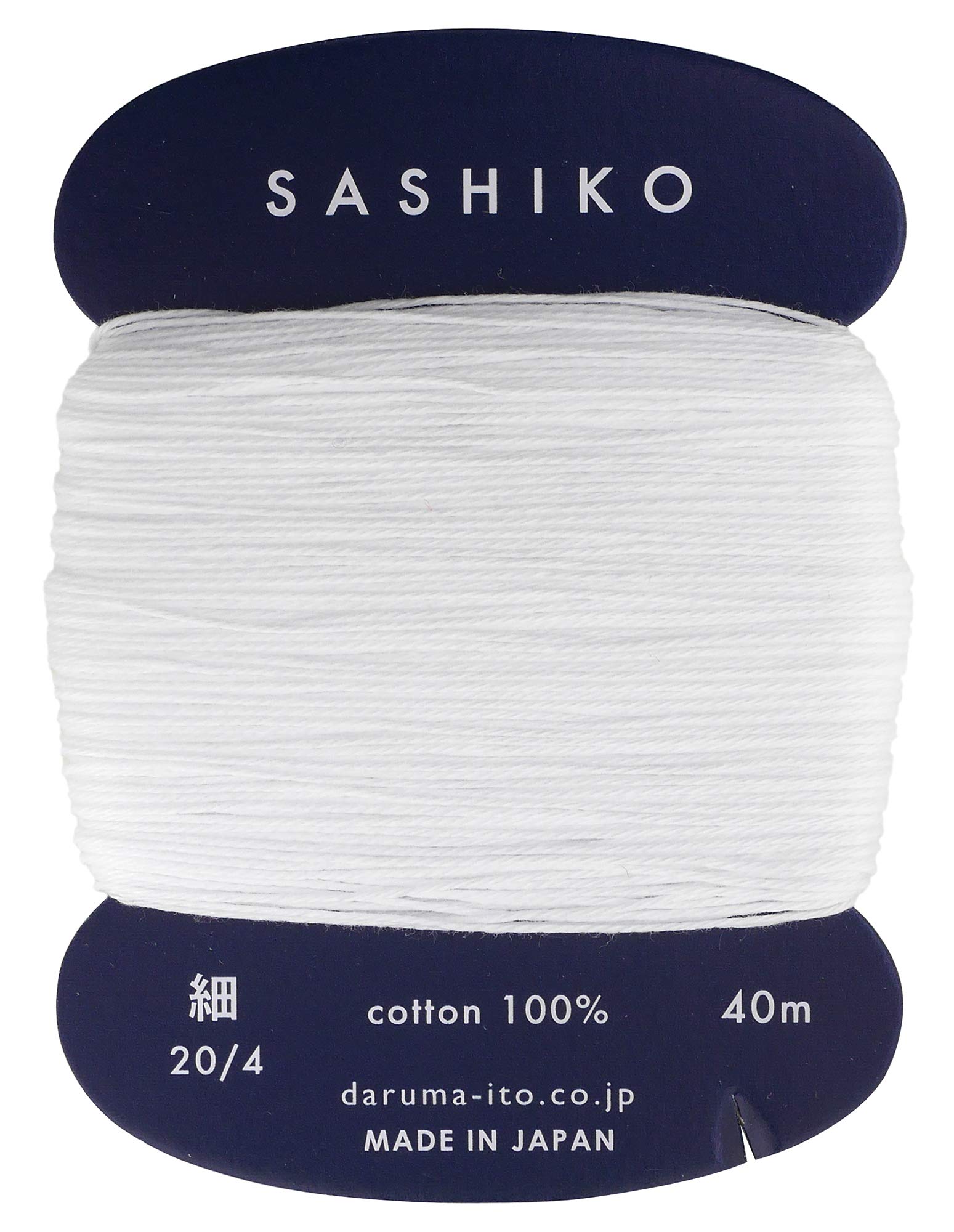 Sashiko Thread Cotton 201 White Thin 20/4 40m Card Japanese Embroidery Daruma Yokota Made in Japan