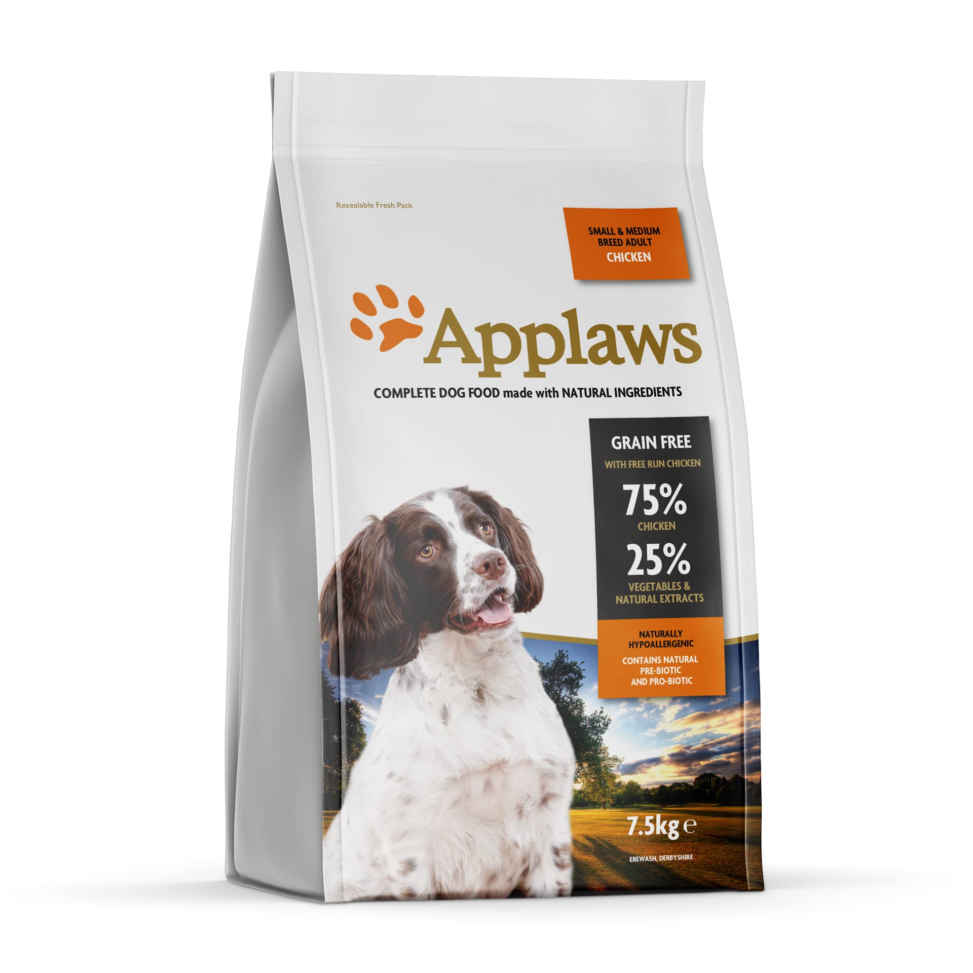 Applaws High Protein Complete and Grain Free Dry Dog Food 7.5 kg for Adult Medium and Small Dog Breeds, Chicken (Pack of 1)