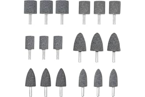 ASAMUYU 18 Pieces 2 Different Shapes Head Mounted Stone Point Abrasive Grinding Wheels Bit Set with 1/4" (6mm) Mandrel for Dremel Rotary Tools
