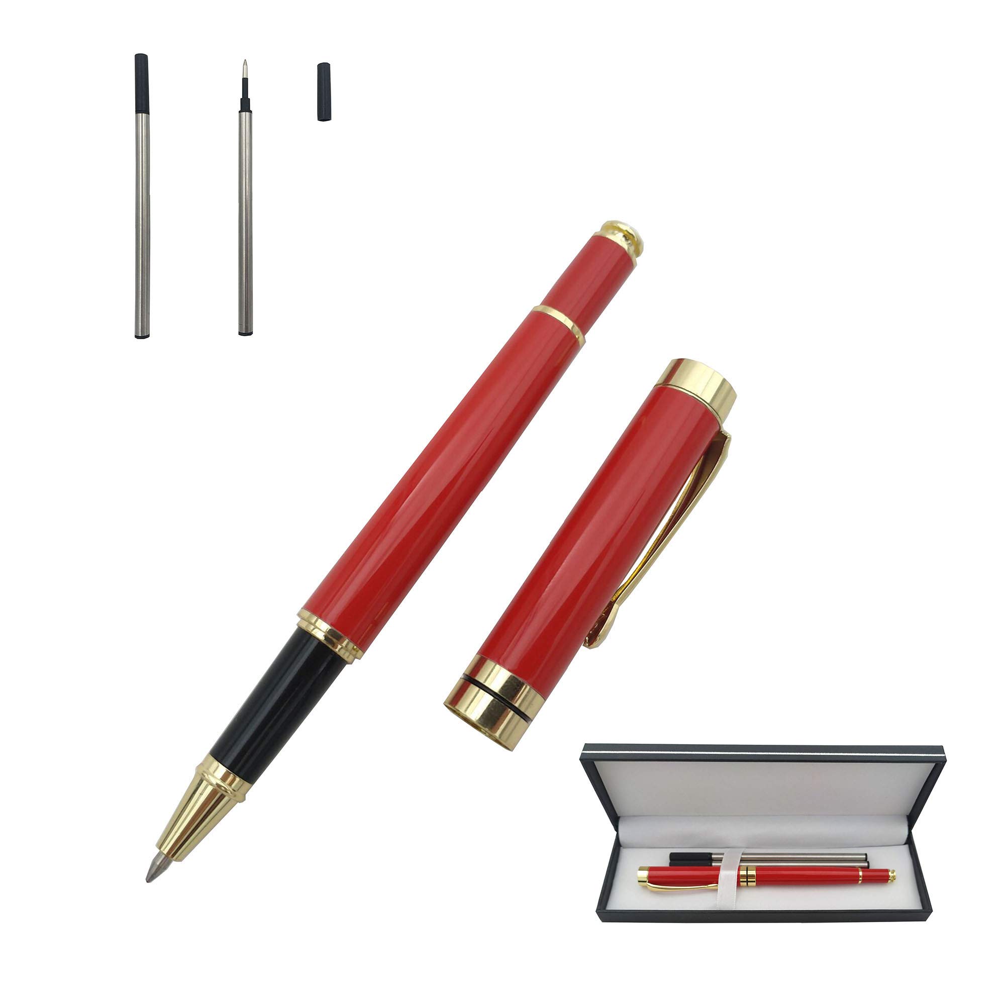 Accod Metal Ballpoint Pen Office Signature Pen Gift Pen with Two 0.5mm Black Refills Good Gift for Family Friends and Colleagues (Red)