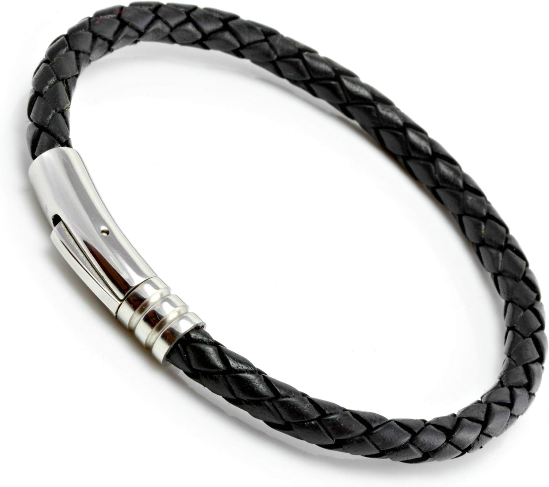 CMJ LondonMens Leather Bracelet with Stainless Steel Trigger Clasp Black Braided Leather