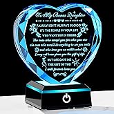 YWHL Bonus Daughter Gifts from Mom Dad Birthday Gifts for Bonus Daughter with Colorful Base Heart Shaped Crystal Keepsake To My Bonus Daughter Stepdaughter Gifts on Christmas Graduation Valentine's