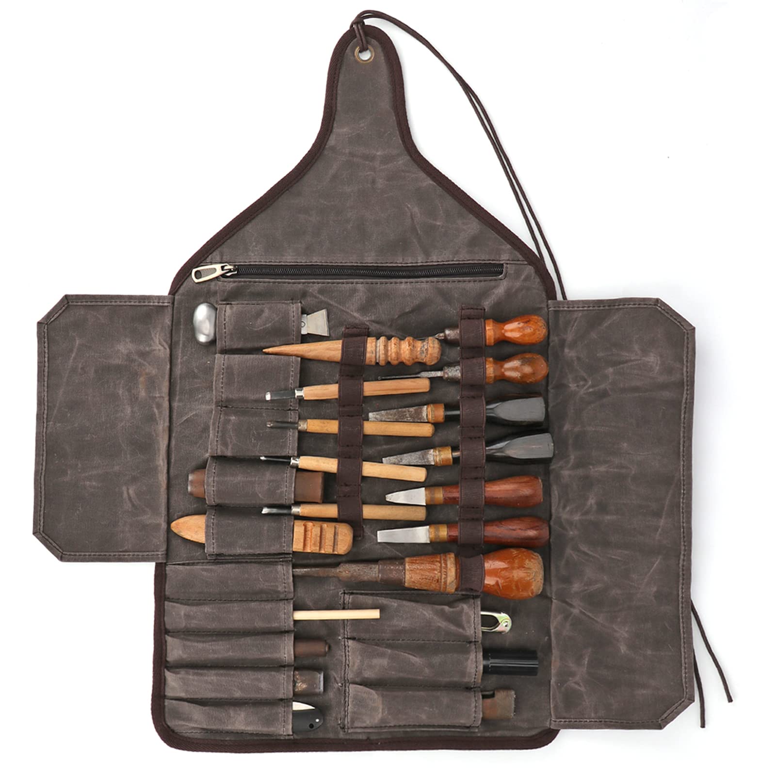 TOURBON Waxed Canvas Roll up Tool Bag Electrician Carpenter Tools Storage Pouch Chisel Organizer