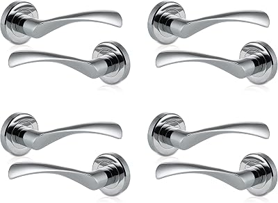 XFORT 4 Pack Door Handle on Rose Polished Chrome Internal Lever