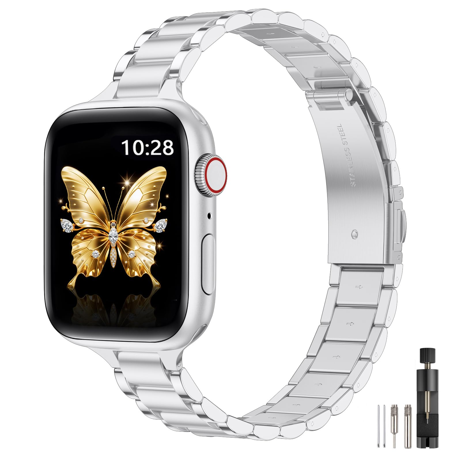 WFEAGL Thin Metal Bands Compatible with Apple Watch Band 42mm (Series 11 10) 41mm 40mm 38mm for Women, Slim Stainless Steel Wristbands for iWatch SE Series 9 8 7 6 5 4 3 2 1 (Silver)