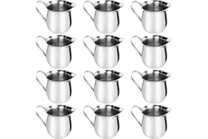 12 Pack Creamer Pitcher, 3 oz Stainless Steel Bell Creamer Container Coffee Creamer Dispenser Cups with Handle Small Milk Fro