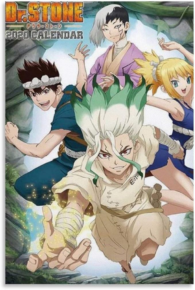 Amazon Com Anime Poster Dr Stone Poster Ishigami Senkuu Poster 4 Anime Characters Cover Poster Cave Poster Decorative Painting Canvas Wall Art Living Room Posters Bedroom Painting 16x24inch 40x60cm Posters Prints