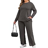 COOTRY Plus Size 2 Piece Lounge Sets Women Side Slit Travel Outfits Fashion Wide Leg Tracksuit Cozy Sweatsuits XL-5XL