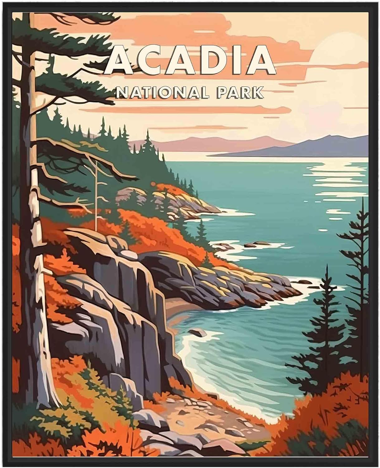 Posters & Prints - Acadia National Park Poster Art Print Retro Mountain Lake Wall Art Poster Vintage Decor Nature Landscape Picture For Bedroom Office Home (Acadia, 11x14 inches (Unframed))