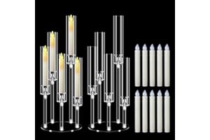 2 Set 5 Arm Acrylic Candle Holder with 10 Pcs Candle, Mjkeomo 22.8'' Tall Candelabra Centerpieces for Tables Clear Candlesticks Holder with Lampshade for Housewarming Gift Fireplace Dinner Decor