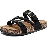 DDXYYDS Women's Cork Footbed Sandals with Arch Support Comfortable Adjustable Straps Braided Sandal with Double Buckles, Non-Slip Slip-On Slide Sandals for Summer Water Resistant Slides Footwear