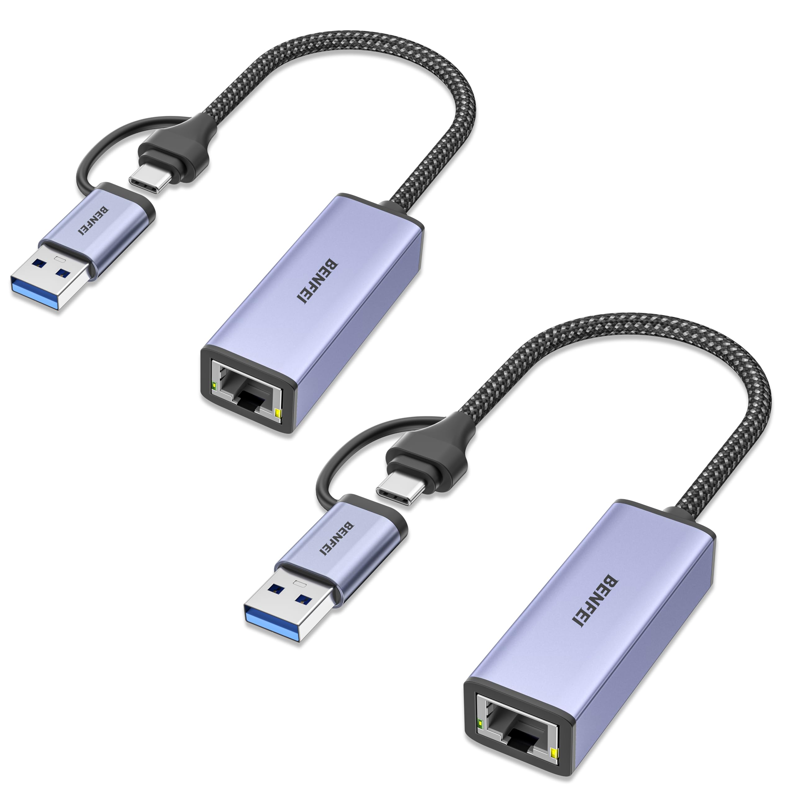 BENFEI USB Ethernet Adapter 1000 Mbps, Pack of 2 USB to RJ45 Gigabit Ethernet LAN Network Adapter Compatible with MacBook Surface Pro Notebook PC with Windows 11/10/8.1/8/7/XP/Vista, Mac OS