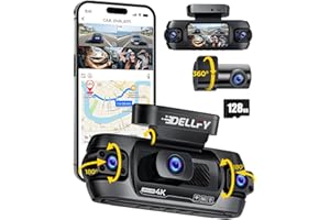 DELLFY 4 Channel Dash Cam, 4K Front & 3 * 1080P Rear/Left/Right, 360° Full View Dashcams for Cars, Built-in GPS & 5G WiFi APP