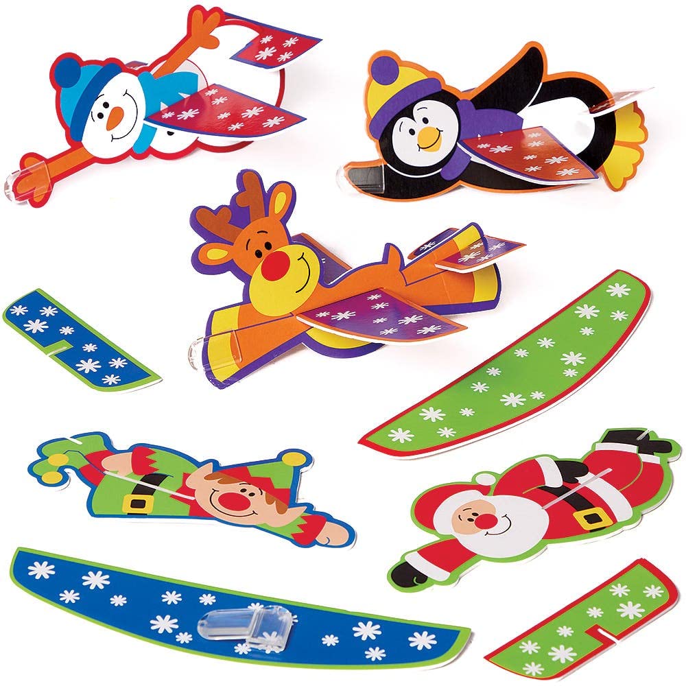 Baker Ross FX399 Christmas Chums Gliders - Pack of 10, Xmas Kids Toys, Party Bag Fillers for Kids, Stocking Filler