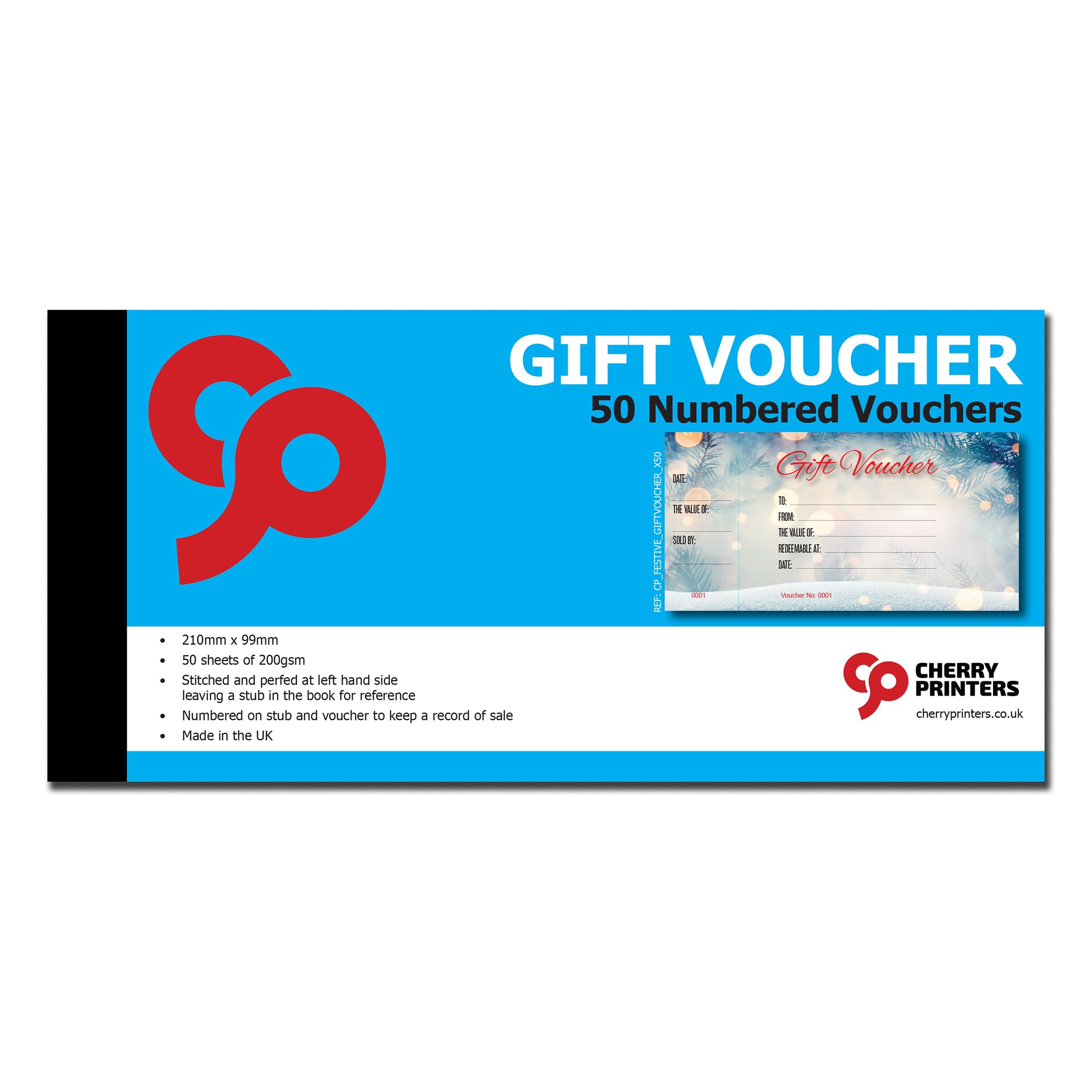 Cherry Printers Christmas Gift Voucher 50 Vouchers per Book 99x210 Millimetres