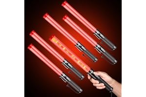 HiGiant 6 Pack 16 Inch Traffic Wand, LED Traffic Control Baton, Red Light Wands with Flashing Modes, Air Traffic Control Light with Side Clip for Parking Direct, Airport Safety