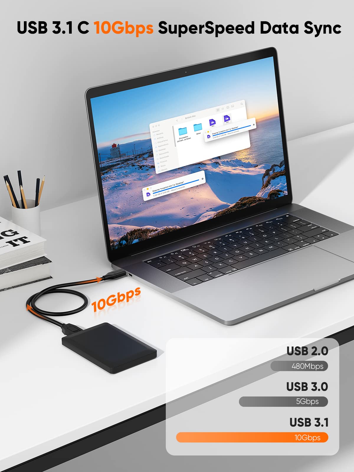 CableCreation 1FT USB C to Micro B Cable,10Gbps Speed External Hard Drive Braided,USB 3.1 Type C to Micro B Work for iPhone 15,16,Seagate WD Westgate My Passport,MacBook Pro/Air, iPad/Tablet,Black