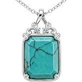 RYNSITO Turquoise Necklace for Women December Birthstone with Genuine Diamond 925 Sterling Silver Turquoise Pendant Necklace Vintage Gemstone Jewelry Gift for Her