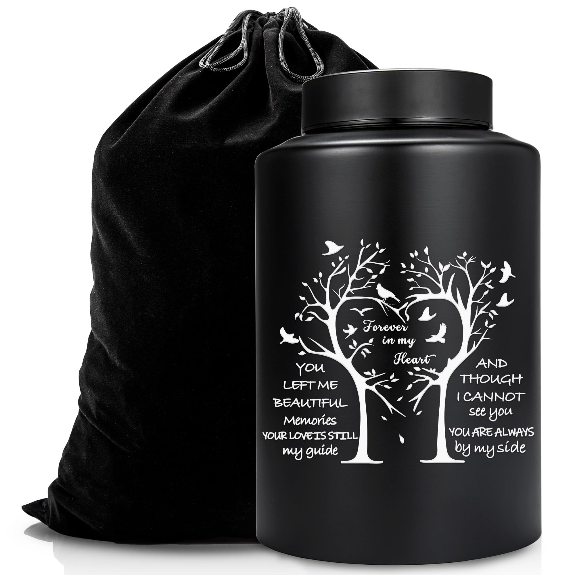 Gredstar Black Tree of Life Cremation Urn Large Burial Urn for Human Ashes, Handcrafted Adult Memorial Urns - Home Decorative Ash Holder with Velvet Bag