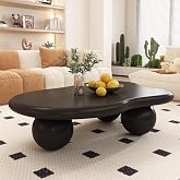 RZTPYS Cloud Coffee Table for Living Room, Black 48" W x 36" D x 14" H | Modern Style Center Table with 3 Ball-Shaped Legs Round Corners Wood Tea Table for Small Space Apartment Easy Assembly
