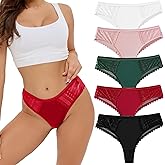 Fnumoa Womens Thong Underwear Cheeky Bikini Underpants Pack Sexy Lace Low Rise Hipster Brief Panties for Ladies Multipack