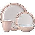 Denby - Elements Sorbet Pink Dinner Set For 1-4 Piece Ceramic Tableware - Dishwasher Microwave Safe Crockery Single Place Setting - 1 x Dinner Plate, 1 x Small Plate, 1 x Cereal Bowl, 1 x Coffee Mug