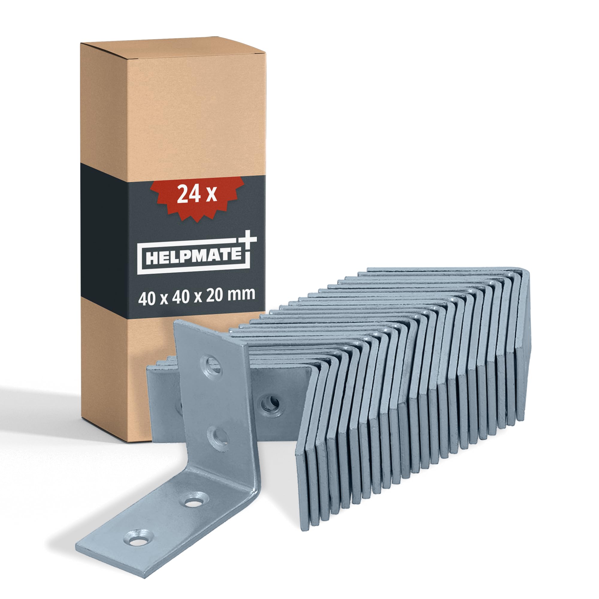 HELPMATE – 24 Pieces of Perforated Angle Brackets 40x40x20 mm – Angle connectors Electro-galvanised & Blue passivated – Wood connectors with Excellent Corrosion Protection – Corner Braces Brackets — image 1