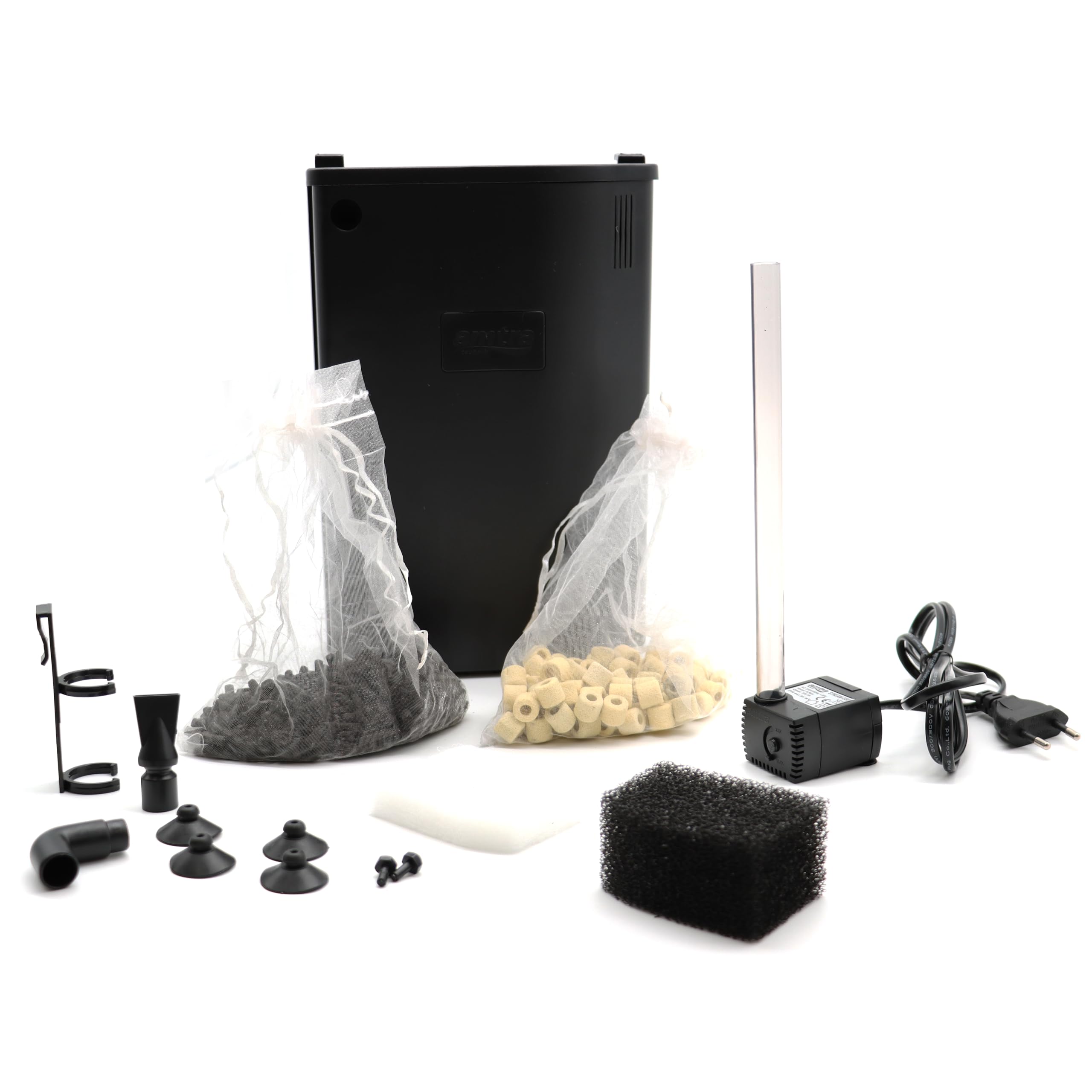 Amtra Filtering Box Black 50 - Aquarium filter with recirculation pump at 230 l/h, 3 compartments, professional filter materials - 18 X 7 CM
