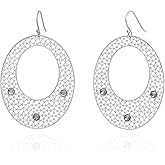 Handmade Lightweight Filigree Oval Dangling Earrings for Women, Sterling Silver Hooks