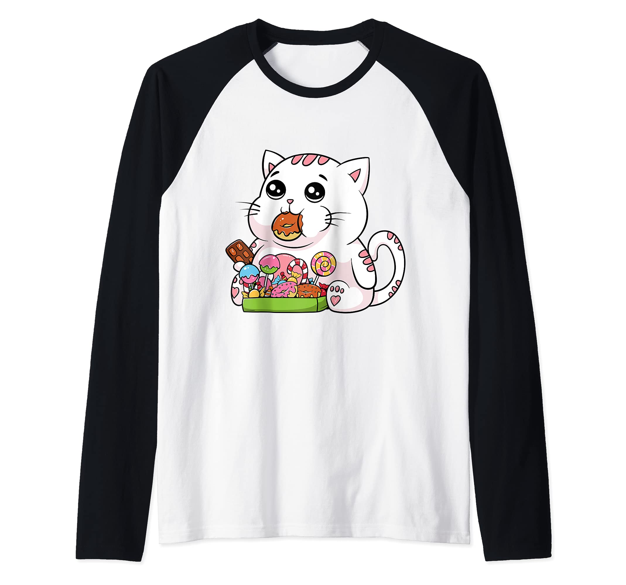 Funny Fat Cats Meme Kawaii Anime Fat Kitten Chonk Cat Raglan Baseball Tee